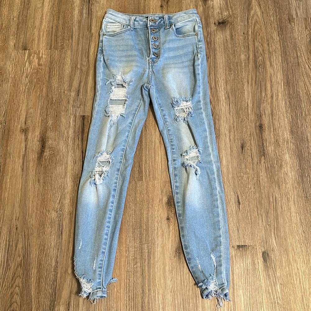 Wax Jean Los Angeles Light Blue Distressed Jeans Juniors Size 1